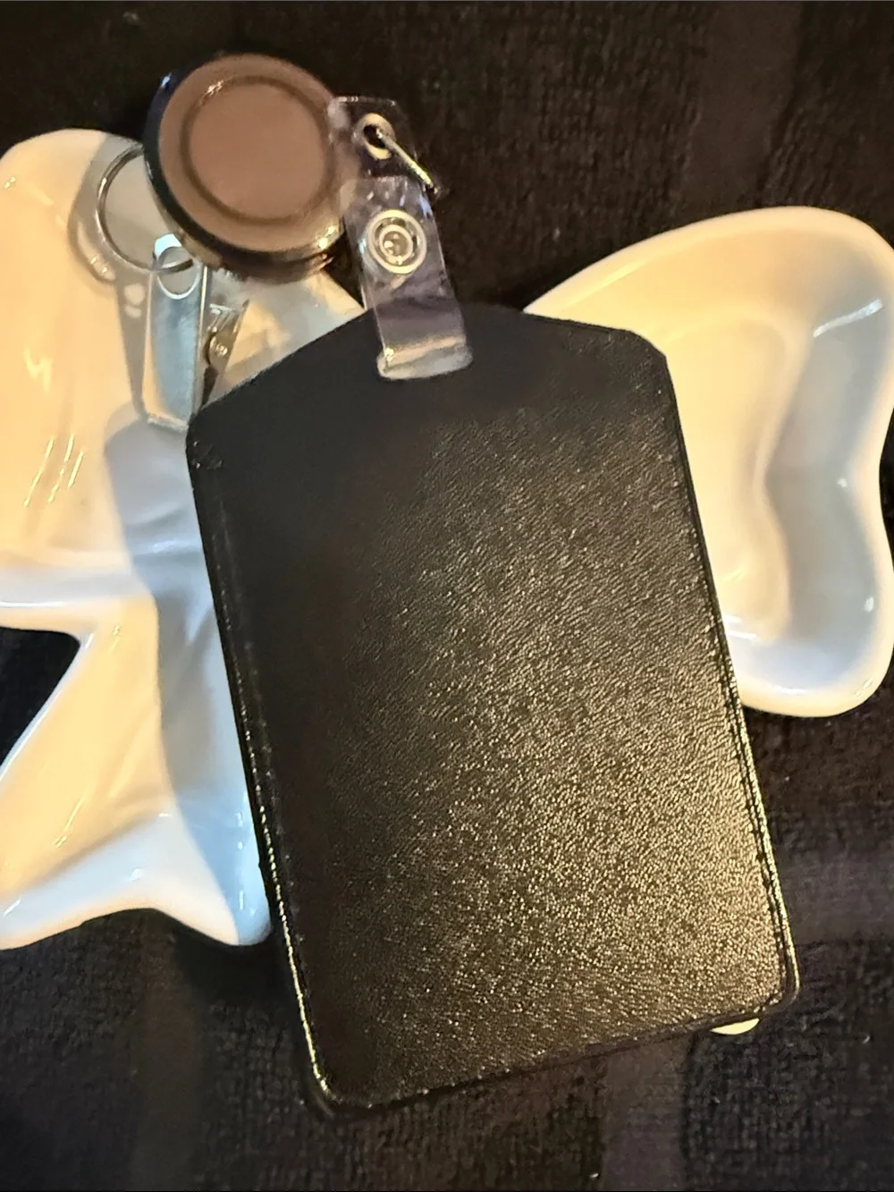 Black ID Badge Holder with Retractable Reel and Clip